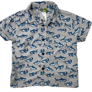 Al & Ray Boys 24M Button Up Shirt Sharks All Over Cotton Short Sleeve Ocean